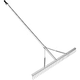 VEVOR Landscape Rake, 36" Head Aluminum Lake Weed Rake with 75" Long Handle for Loosening Soil, Lawn Care, Weeding Lake, Garden, Silver