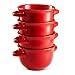 KooK Broil Safe Soup Bowls, French Onion Soup Crocks, Oven Safe Soup Mugs, Ceramic Bowls with Handles, for Rice, Dessert, Pasta, Dishwasher, Microwave, Set of 4, 18 oz (Red)