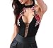 Gobought Women's Rose Embroidery Backless Lace Up Bodysuit Tops