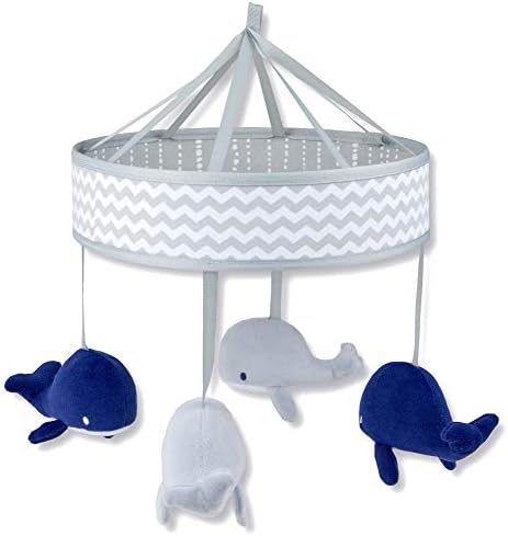 Wendy Bellissimo Baby Mobile Crib Mobile Musical Mobile - Whale Mobile from The Landon Collection in Navy and Grey