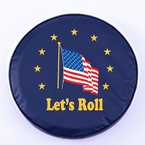 HBS American Flag Lets Roll Tire Cover on Blue Vinyl Size: N - 24 x 8 Inch