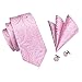 Hi-Tie Silk Paisley Ties for Men Necktie Pocket Square Cufflinks Set Foral Tie Sets Formal Business,Pink