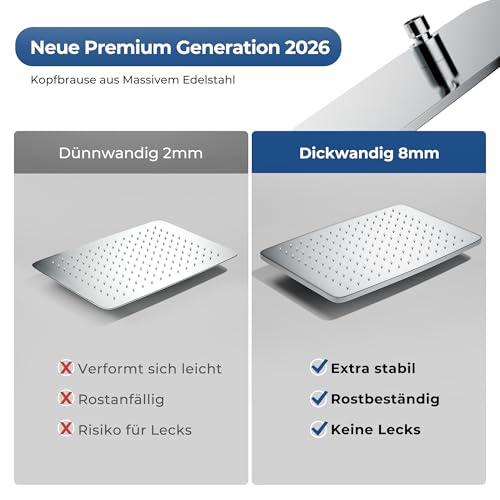 Görbach Stainless Steel Shower System without Taps, Chrome Rain Shower Set, Water Saving, Height Adjustable Shower Rail 74-114 cm, Shower Head XXL 35 x 25 cm