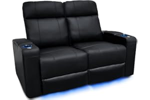 VALENCIA THEATER SEATING Valencia Piacenza Home Theater Seating | Premium Top Grain Nappa 9000 Leather, Power Recliner, Power Headrest, LED Lighting (Row of 2 Loveseat, Black)