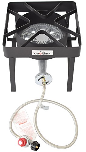 COOKAMP High Pressure Banjo 1-Burner Outdoor Propane Gas Cooker with 0-20 PSI Adjustable Regulator and Steel Bradied Hose [ 2018 New Model ] SA1250