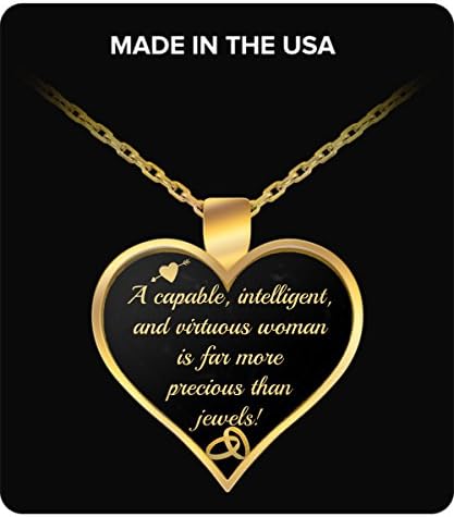Abba eShop Necklace - "Virtuous Woman More Precious Than Jewels" Gold Plated Pendant Necklaces Customized Jewelry - Original Design Style - 22 Inches Long Gold Plated Chain - Custom Shaped Necklace