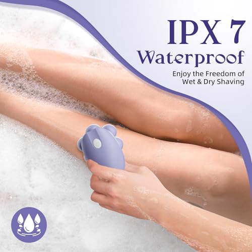 Bartrimber 7D Lady Shaver for Women: Fast & Smooth Full-Area Electric Shaver for Legs & Bikini, Waterproof Wet & Dry Use Electric Razor, Cordless Body Hair Remover w/LED Light & Travel Cover, Purple
