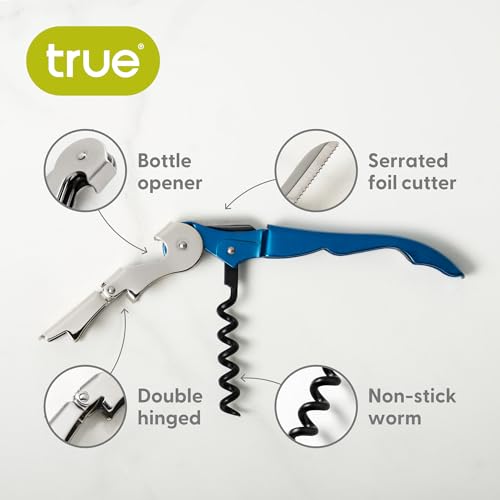 True TrueTap Metallic Blue Double Hinged Waiter’s Corkscrew, Stainless
