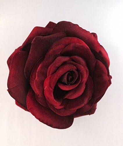 Carmen Velvet Rose Artificial Flower Hair Clip/Pin Brooch (Burgundy)