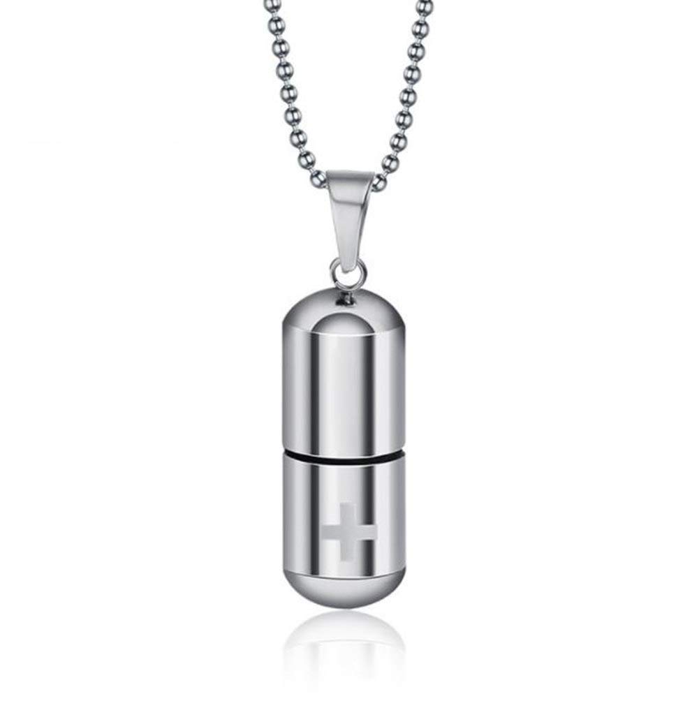 LAFATINA Medical Alert ID Pill Capsule Tube Pendant Necklace, Men's Women Stainless Steel Pill Case Medical Alert Card Holder Pendant Necklace for Boys Girls Old
