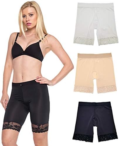 Slip Shorts for Women Smooth Lace 3 Pack 7" Undershorts Anti Chafing (S-5XL Plus)