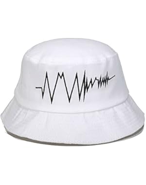 Unisex Pure Cotton Electrocardiogram Embroidery Bucket Hat Outdoor Fishing Sun Cap