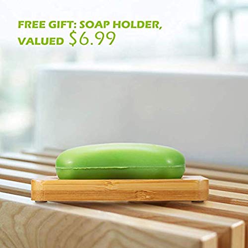 OasisCraft Bamboo Shower Chair with Free Soap Dish, 19" Waterproof Bamboo Shower Seat Bench with Shelf, Wooden Bathroom Seat Stool Spa Bath Organizer, Perfect for Indoor Outdoor
