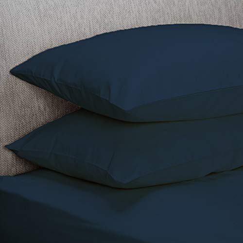 mFabrics New Polycotton Plain Dyed Housewife 4 Pack Pillow Covers - Easy Care Bedroom Pillowcases - Standard Size 50 x 75 cm Pillowcases (Navy)