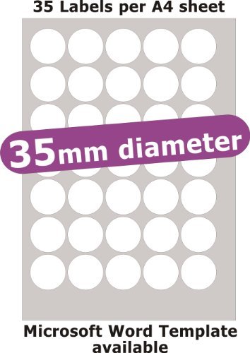Minilabel35mm Diameter Round , 175 Labels , Matt Paper , 5 A4 Sheets , Laser Copier Inkjet Stickers