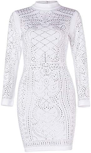 VWIWV Women Long Sleeve Dress Geometric Retro Sparkly Bodycon Party Mini Dress with Zipper