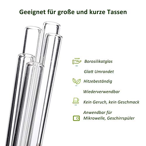 12St Glas Strohhalme Wiederverwendbare Kurze & Lang, 10mm Transparent Breite Trinkhalme Glas, Glasstrohalme… – Bild 4