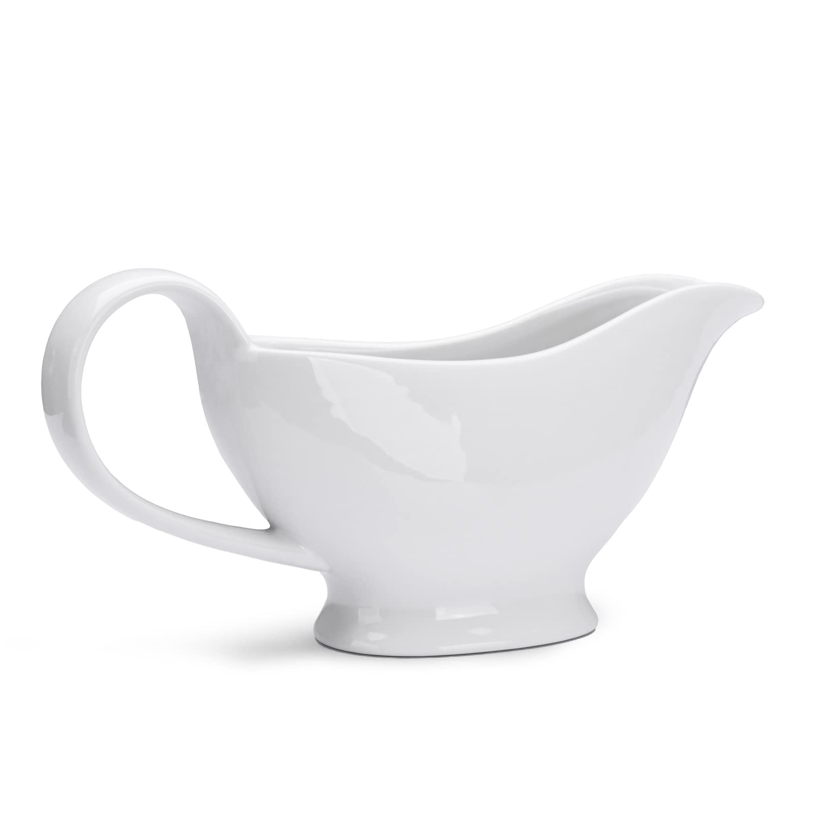 WishDeco White Gravy Boat, 250ml / 8.5oz Ceramic Gravy Jug, Small Sauce Jug with Smooth Handle, Porcelain Sauce Boat for Salad Dressing, Broth, Custard, Cream