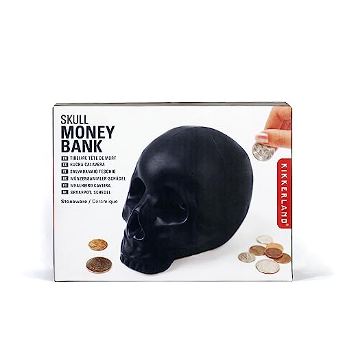Kikkerland Ceramic Desktop Halloween Decorative Skull Coin Piggy Bank, Money Saver Box