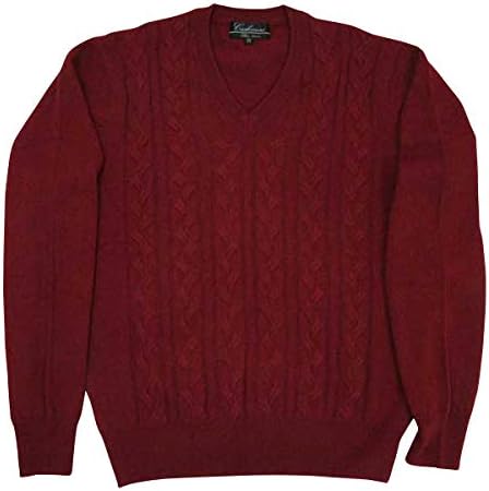 Amazon ファッズ カシミヤ100 Vネック セーター ニット ケーブル柄 インターシャ ワイン メンズ L セーター 通販