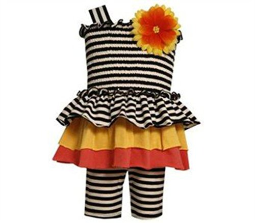 Bonnie Baby Baby Girls' Smocked Bodice Tierred Skirt with Knit Capri, Stripe, 12 Months
