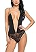 Sweetnight Women Cotton Lace Babydoll Lingerie Sexy Tight Bodysuit One Piece. (S, Black)