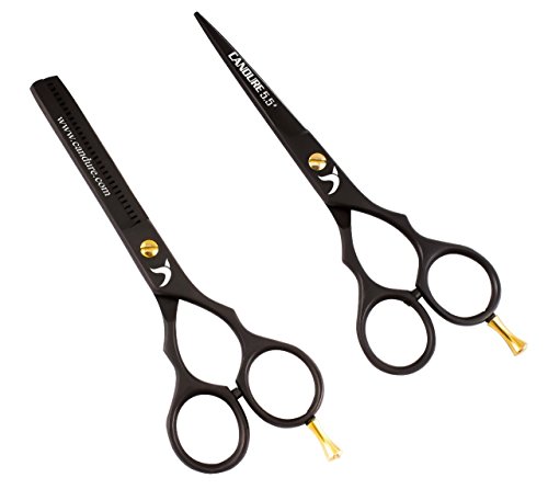 Hairdressing Scissors 5.5" Barber Hair Cutting Thinning Salon Scissors Shears Black Colour with Fine Adjustment Screw By CANDURE (Orange Black Combo) - Thumbnail 4