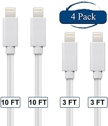 SNX (TM) Certified 4 Pack Lightning to USB Cable for iPhone, iPad and iPod ( 2 x 10 Feet &amp; 2 x 3 Feet)