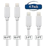 SNX (TM) Certified 4 Pack Lightning to USB Cable for iPhone, iPad and iPod ( 2 x 10 Feet & 2 x 3 Feet)