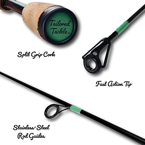 Tailored Tackle Universal Multispecies Rod and Reel Combo Fishing Pole | Freshwater & Inshore Saltwater | Poles 6 Ft 6 in Rods Medium Fast Action | Spinning Reels 7BB | Combos L & R Handed