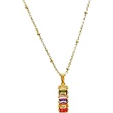 cheruik Colorful Zircon Pendant Necklace - 18K Gold Plated Rainbow Crystal Geometric Square Necklace for Women - Trendy Dainty Bright Multicolour Gemstone Bar Necklace Golden