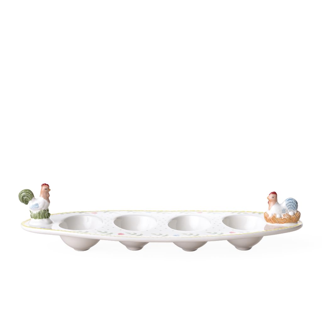 Villeroy & Boch – Spring Awakening Egg Plate Rooster & Hen for 4 Eggs, Microwave Safe, Easter Decorations Home, Easter Gifts for Adults, Premium Porcelain