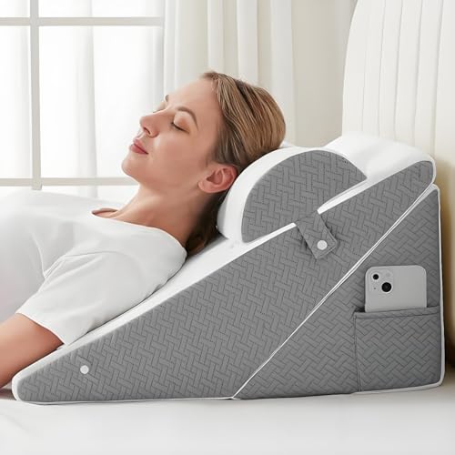 Bed Wedge Pillow Set, Adjustable Wedge Pillow Headboard, Bed Wedge Pillow for Back Pain Relief, Sleeping, Post Surgery, Back Support Pillow for Acid Reflux Relief, Snoring