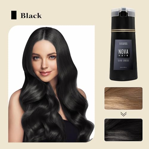 LBOYLOVE Hair Dye Shampoo 3 in 1 for Nova Hair Instant Dye, Hair Color for Gray Hair Coverage, Long Lasting Color for Women & Men (Black)