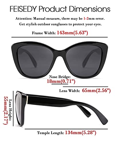 FEISEDY Gafas de sol polarizadas, estilo clásico Jackie O lentes de sol ojo de gato para mujer B2451
