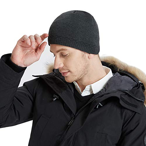 Bodvera Mens Winter Warm Knit Beanie Hats Tactical Fleece Plain Toboggan Ski Skull Cap, (Carbonarius) - Thumbnail 6