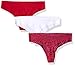 Calvin Klein Women's 3 Pack Invisibles Thong Panty, Frosted Geo Evocative Red/White/Regal Red, Large