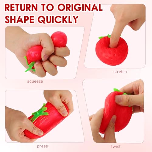 SLEEPHEAD®2pcs Squeezable Fruit Ball Realistic Strawberry Model Squishy Ultra Moldable Slow Rise Party Favor Pressure Release