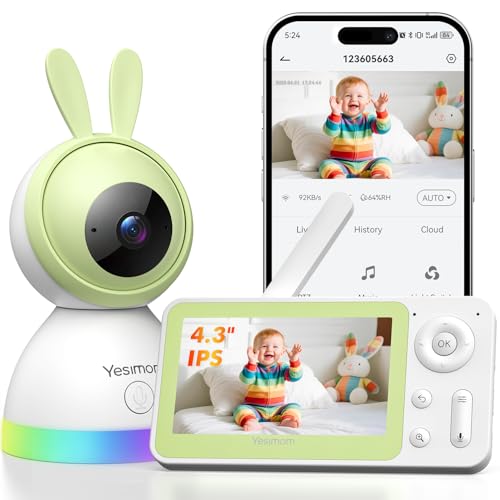 YESIMOM 1080P Baby Monitor 360° PTZ Baby Phone with Video and Audio Camera APP, Infrared Night Vision, 4X Zoom, Motion Detection/Sound Auto Tracking, Zone Alarms