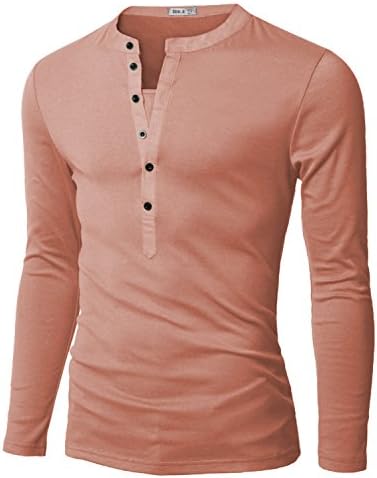 Doublju Mens Basic Slim Fit Long Sleeve Henley Shirts