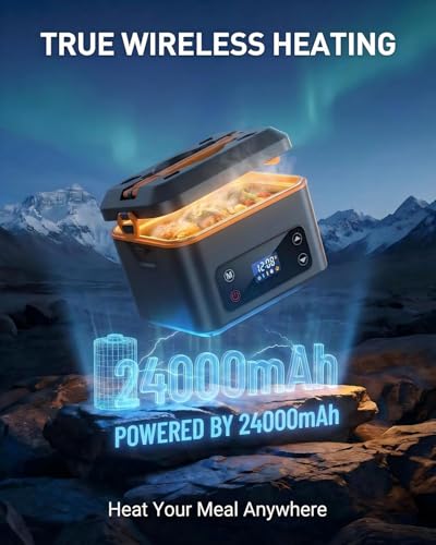 RUDAP Cordless Electric Lunch Box, 24000mAh Rechargeable 1.2L Portable Food Warmer with 5 Heating Modes, Auto Temperature Control, Heated Lunch Box – Perfect for Truck, Office, or Outdoor Worksite