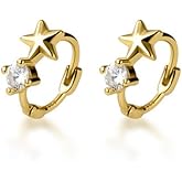 Cute CZ Star Cartilage Mini Tiny Cuff Small Hoop Earrings for Women Teen Girls Sensitive Ear S925 Sterling Silver Dainty Tragus Huggie Hoops Sleeper Hooped Hypoallergenic Piercing Jewelry Gifts Bff
