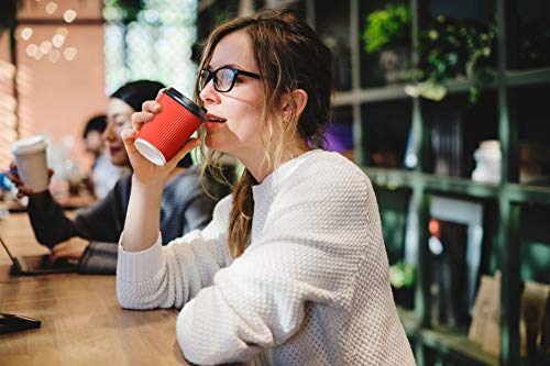 12oz Paper Coffee Cups With Lids and Straws, 100 Pcs Bulex Disposable To Go Coffee Cups Red Paper Cups for Hot Beverages - Thumbnail 2