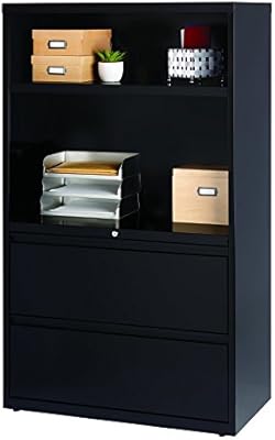 Amazon Com Hirsh Industries Metal Office Filing And Bookcase Storage Cabinet Combo Black Furniture Decor