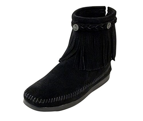Minnetonka Women's Back Zipper Bootie - Suede Leather, Padded Insole, True To Size, Black