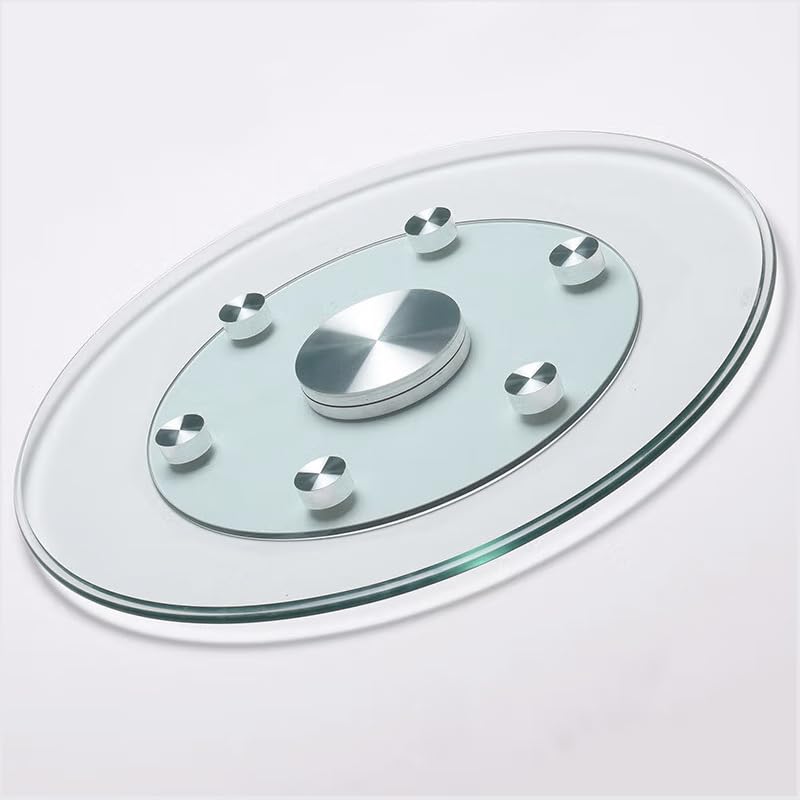 Photo 1 of 19" Glass Lazy Susan for Dining Table Large Round Kitchen Table Top Centerpiece Turntable with 6 Rotating Wheels Silent & Smooth Spin (50cm/19inch)