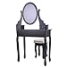 Tobbi Vanity Mirror Table Set in Black Finish Home Furniture Make up Desk Oval Mirror Table with Stool