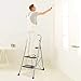 Delxo Portable Collapsible Lightweight Alloy Steel 3-Step Stool Stepladder with Wide Pedal, Hand Grip and Locking Mechanism, White