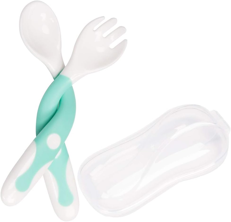Qshare Baby Utensils Spoons with Travel Safe Case, Toddlers Feeding Training Spoon with Easy Grip and Bendable Function, Perfect Self Feeding Learning Spoons…