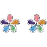 Colorful Flower 925 Sterling Silver Tiny Stud Earrings Enamel Daisy Blossom Cartilage Traugs Small Studs Earring for Women Cute Birthday Jewelry Gifts Hypoallergenic